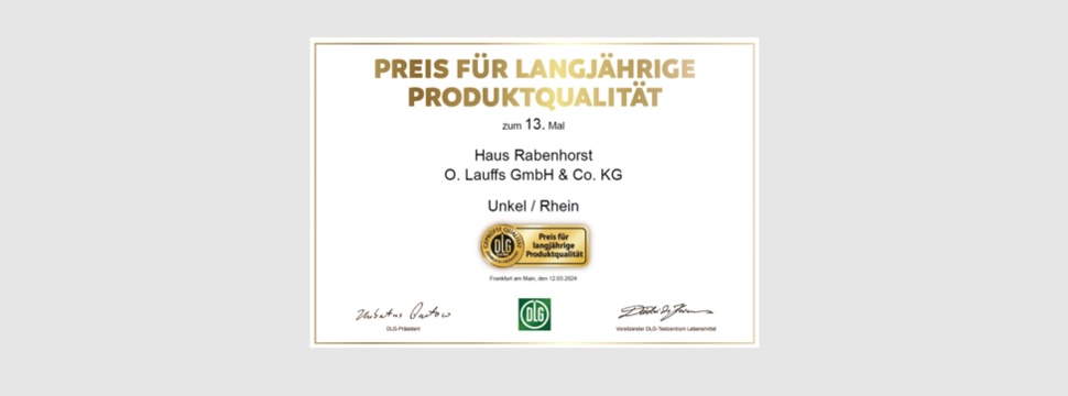 DLG award for long-term product quality for Haus Rabenhorst