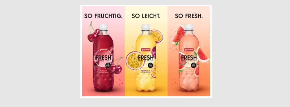 granini FRESH in three flavours: Cherry, Passion Fruit and Grapefruit-Rosemary