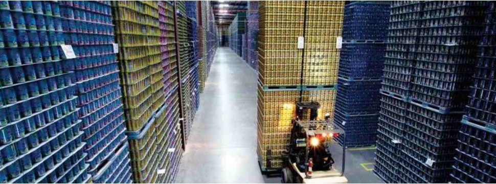 Factory warehouse with beverage cans