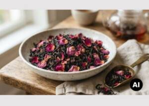 Black tea with rose petals