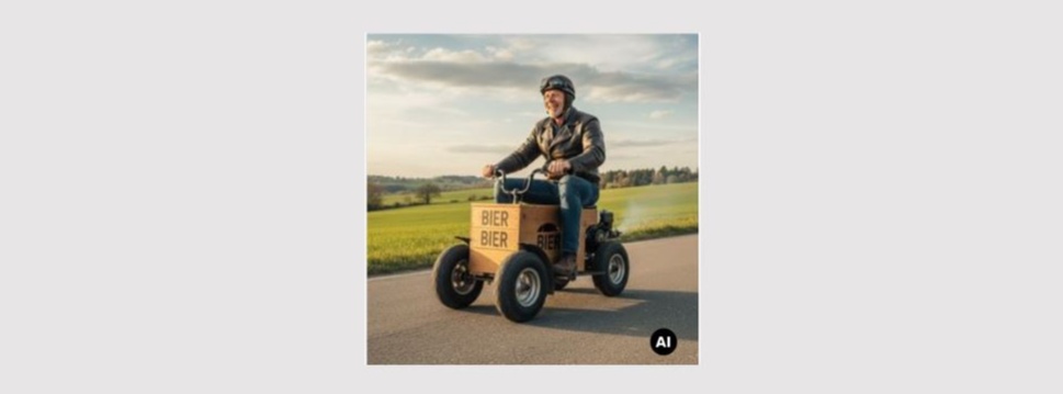 Mann auf einer motorisierten Bierkiste