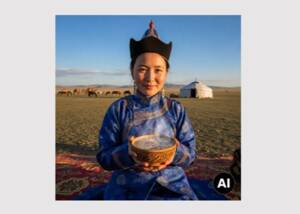 Mongolian woman with Suutei tsai