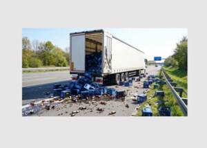 LKW verliert Bierkisten