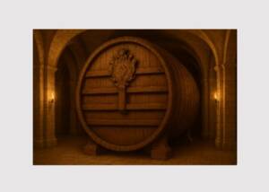 Large barrel in a vaulted cellar