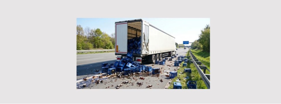 LKW verliert Bierkisten