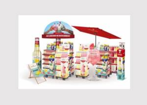 The newly developed Secconade Tower POS tool attracts attention with its strong visual impact from a distance and gets people in the mood for summer.