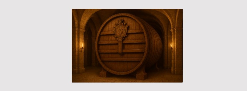 Large barrel in a vaulted cellar