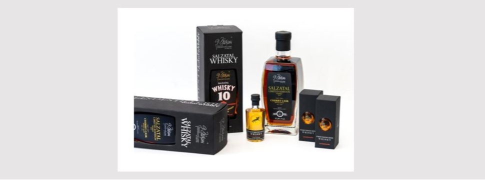 Verpackungslösungen aus schwarzen Premium-Recyclingpapieren reussischen Whisky und Salzatal Whisky