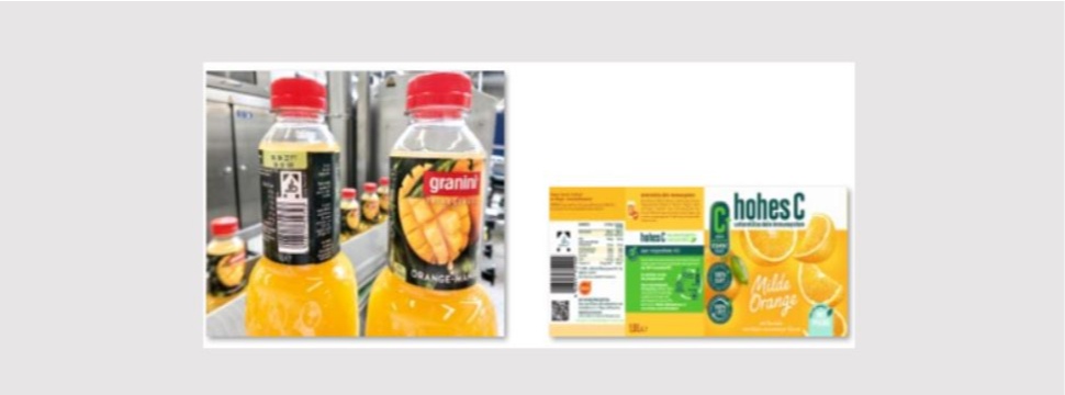 The first granini bottles with deposit labels will be in supermarkets starting in August. //  hohes C provides information on the brand's "sustainability promise" on its labels and will hit the shelves with a deposit from September.