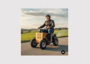 Man on a motorized beer crate