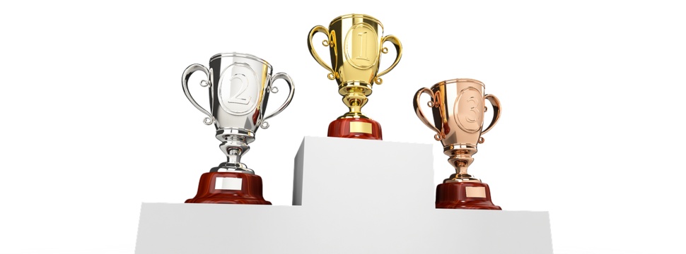 Bronze, silver and gold cups. Bronze, silver and gold cups.